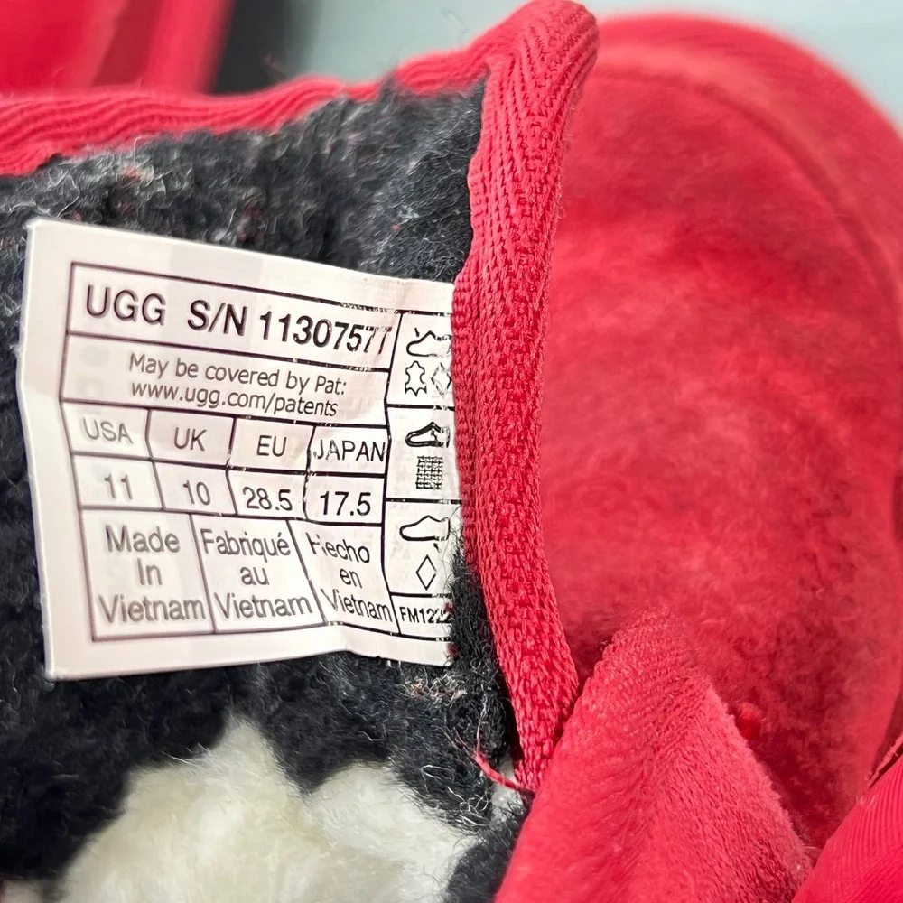 UGG Neumel II Graphic Strap Red Suede Kids Boots Size 11 girls